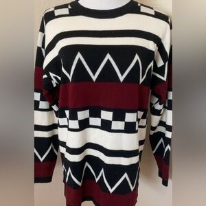Vintage Sweater tunic sweater round neck multi color  striped sweater whimsical